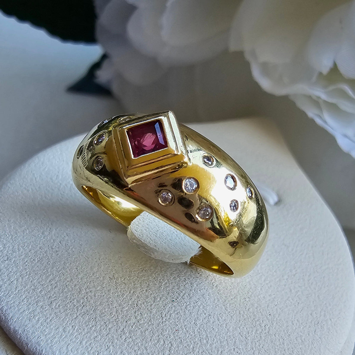 18K Yellow Gold  Ruby and Diamond Dome Ring