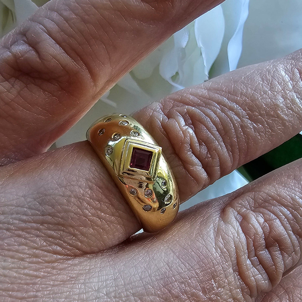 18K Yellow Gold  Ruby and Diamond Dome Ring
