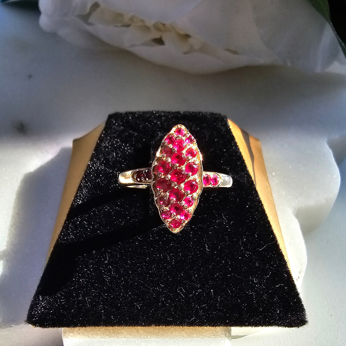 9ct Navette Ring with Thai Rubies