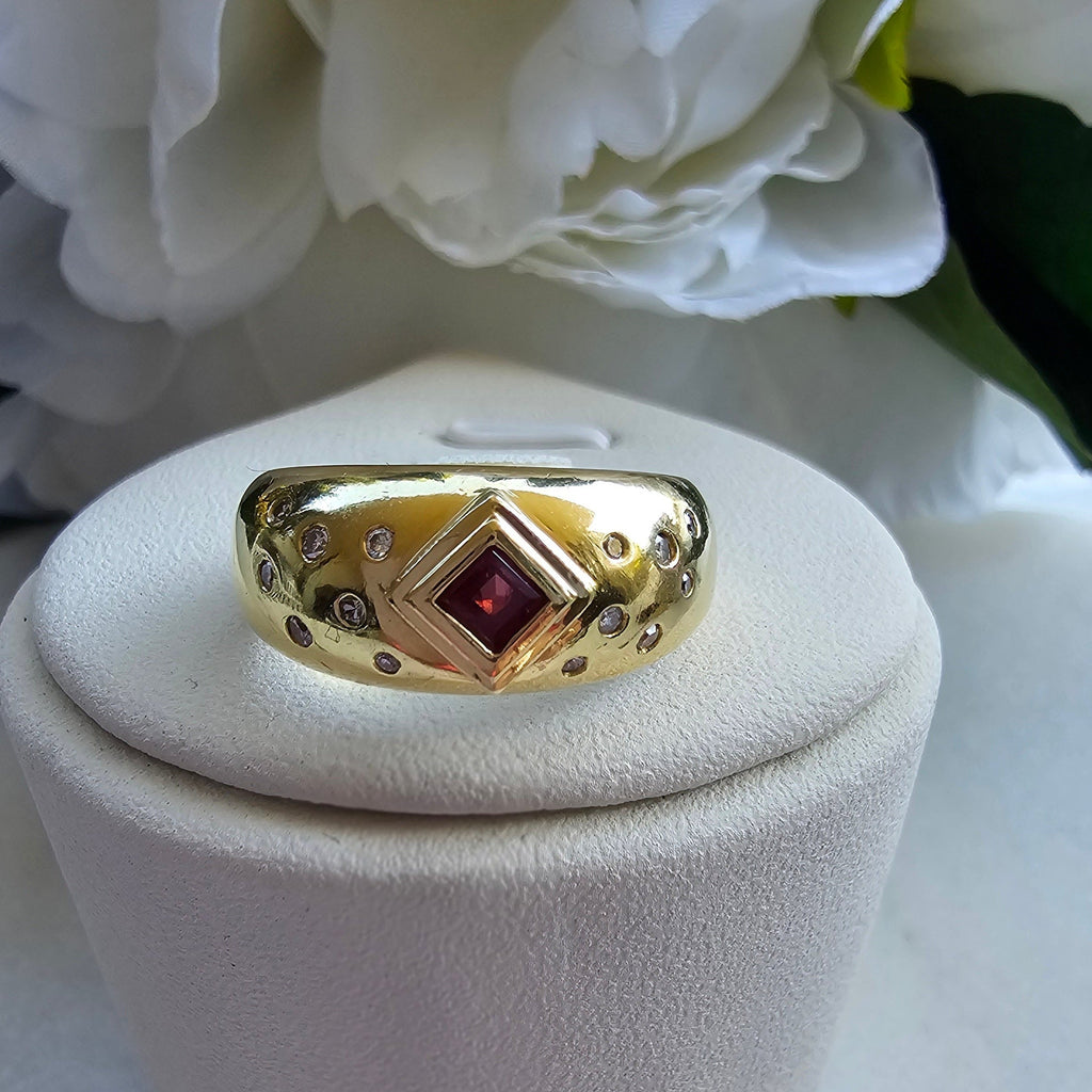 18K Yellow Gold  Ruby and Diamond Dome Ring