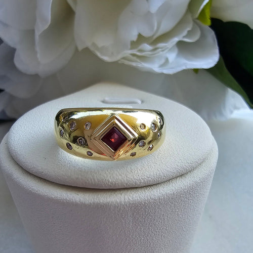 18K Yellow Gold  Ruby and Diamond Dome Ring