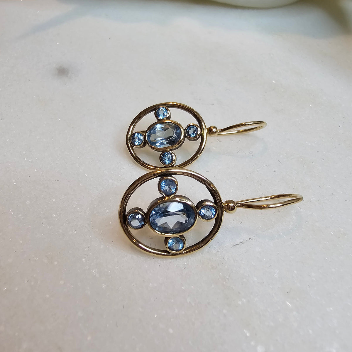 9ct Rose Gold Blue Topaz Drop Earrings