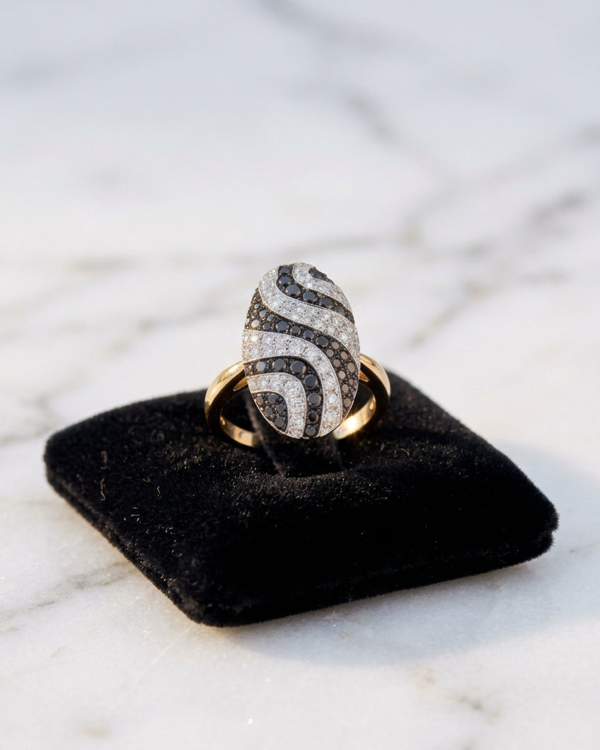 Black Diamond and Diamond Rose / White Gold Ring