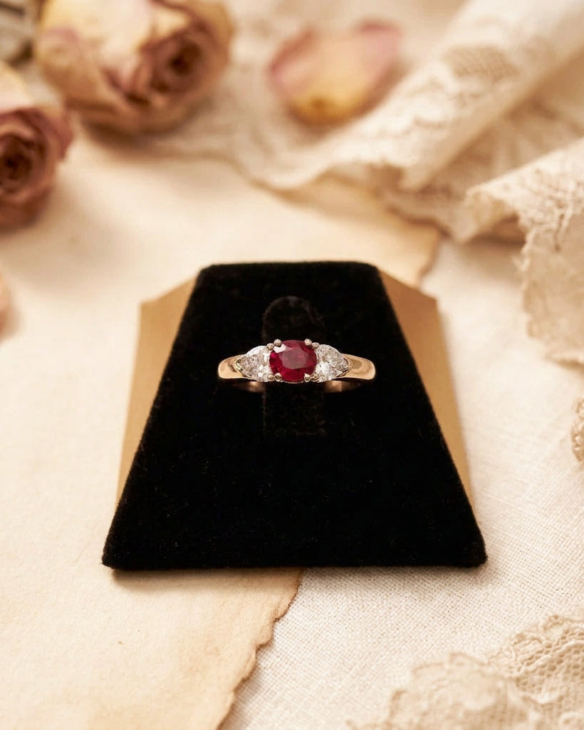 18ct Rose / White gold 3 stone Ruby & Diamond ring