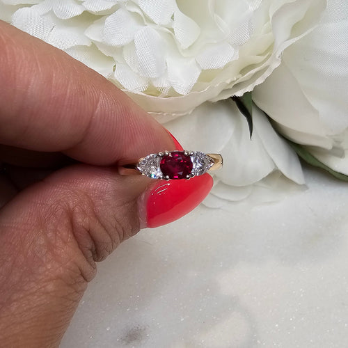 18ct Rose / White gold 3 stone Ruby & Diamond ring