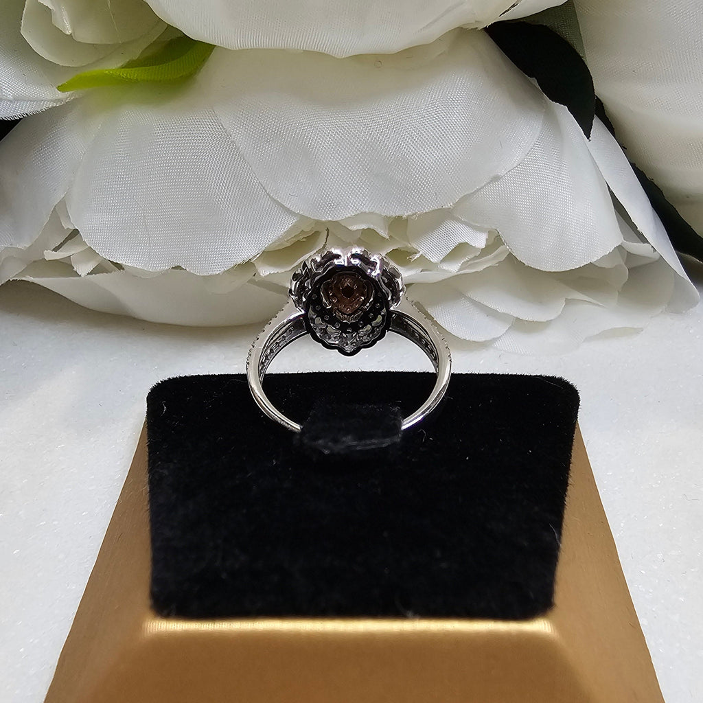 14ct White/Rose Fancy Pink Diamond and Diamond Cluster Halo Ring
