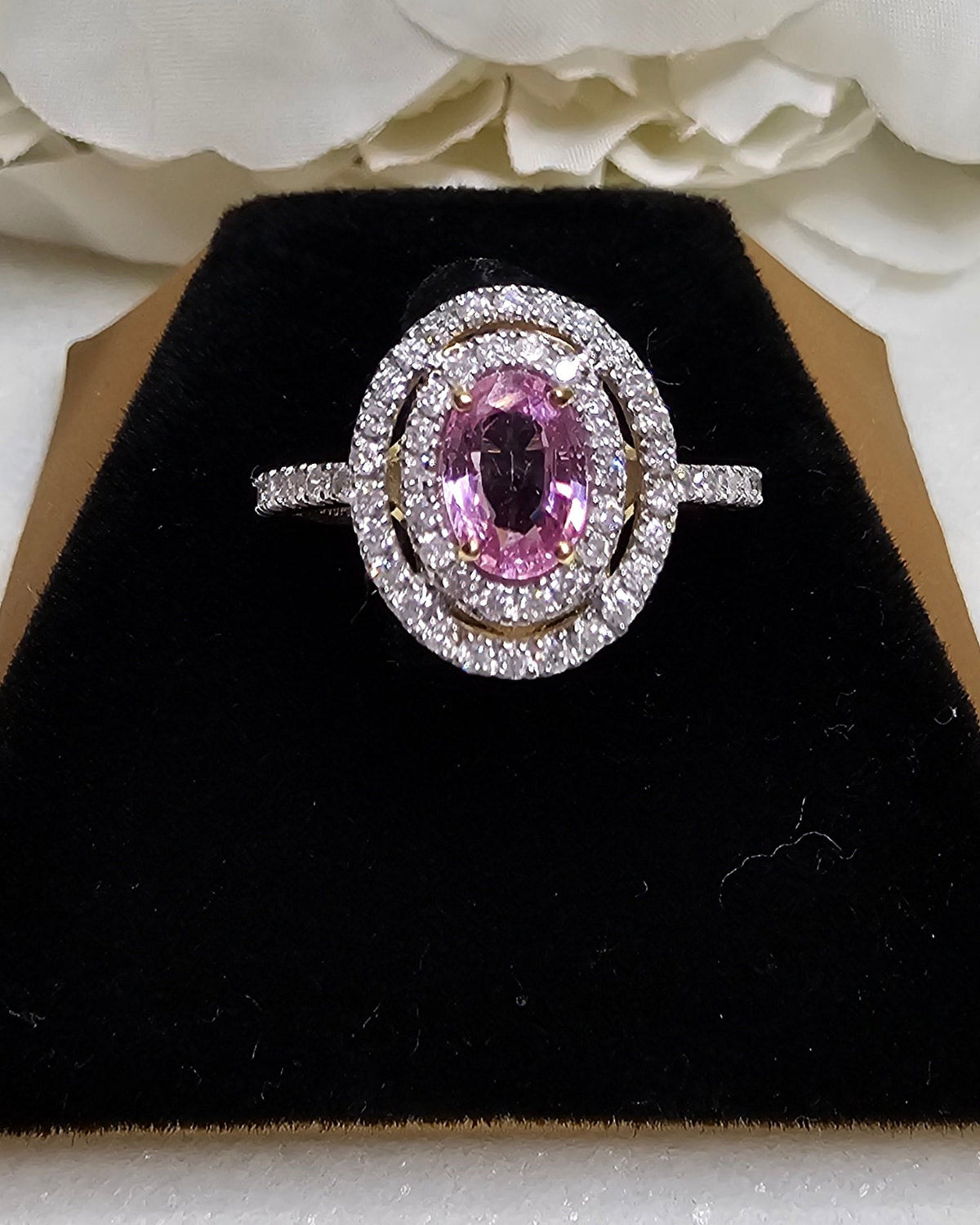 Pink Sapphire & Diamond Set ‘Double Halo’ Ring.