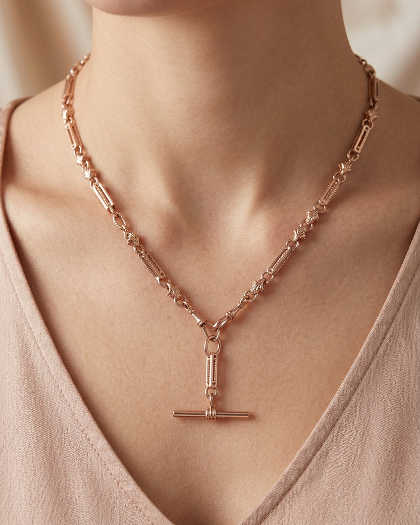 9ct Rose Gold Decorative Fancy Albert chain Necklace