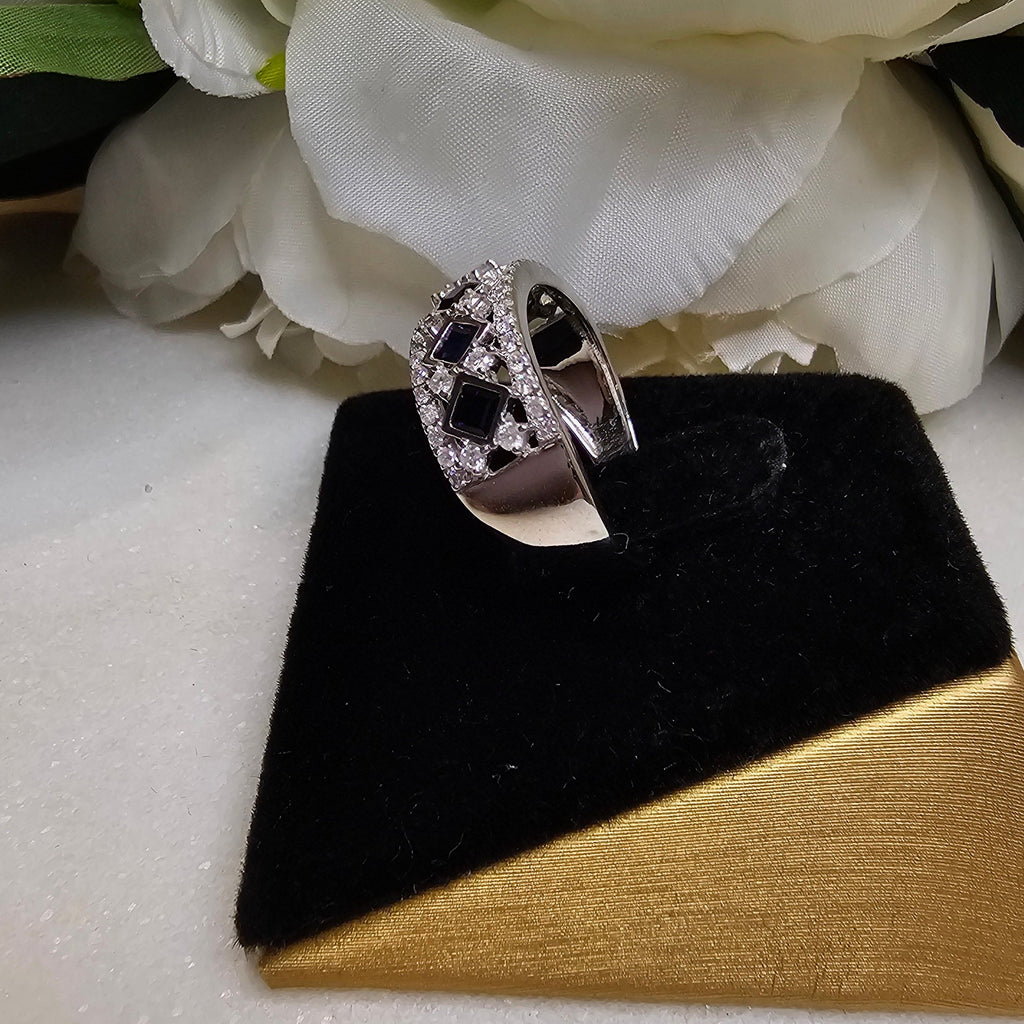 Blue Sapphire and Diamond Multi Row Statement Ring