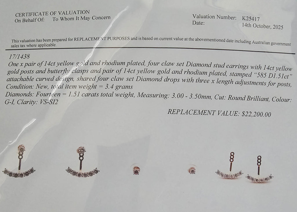 14K Yellow Gold 14 Round Diamond Multi Wear Stud Earrings