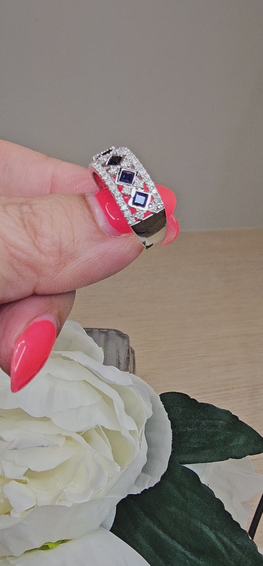 Blue Sapphire and Diamond Multi Row Statement Ring