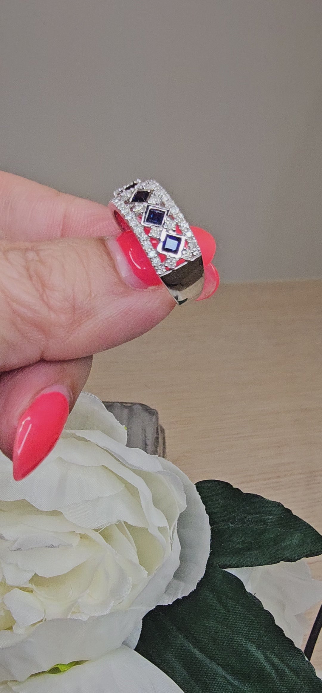 Blue Sapphire and Diamond Multi Row Statement Ring