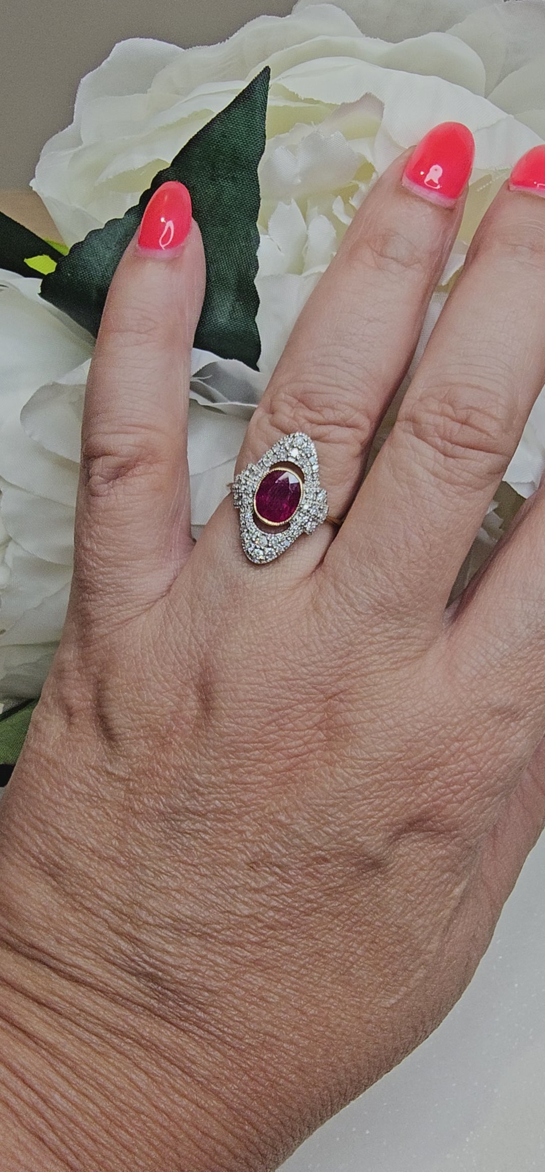 1.75 Carat Ruby and Diamond Ring in 14Ct Yellow Gold - Art Deco Style