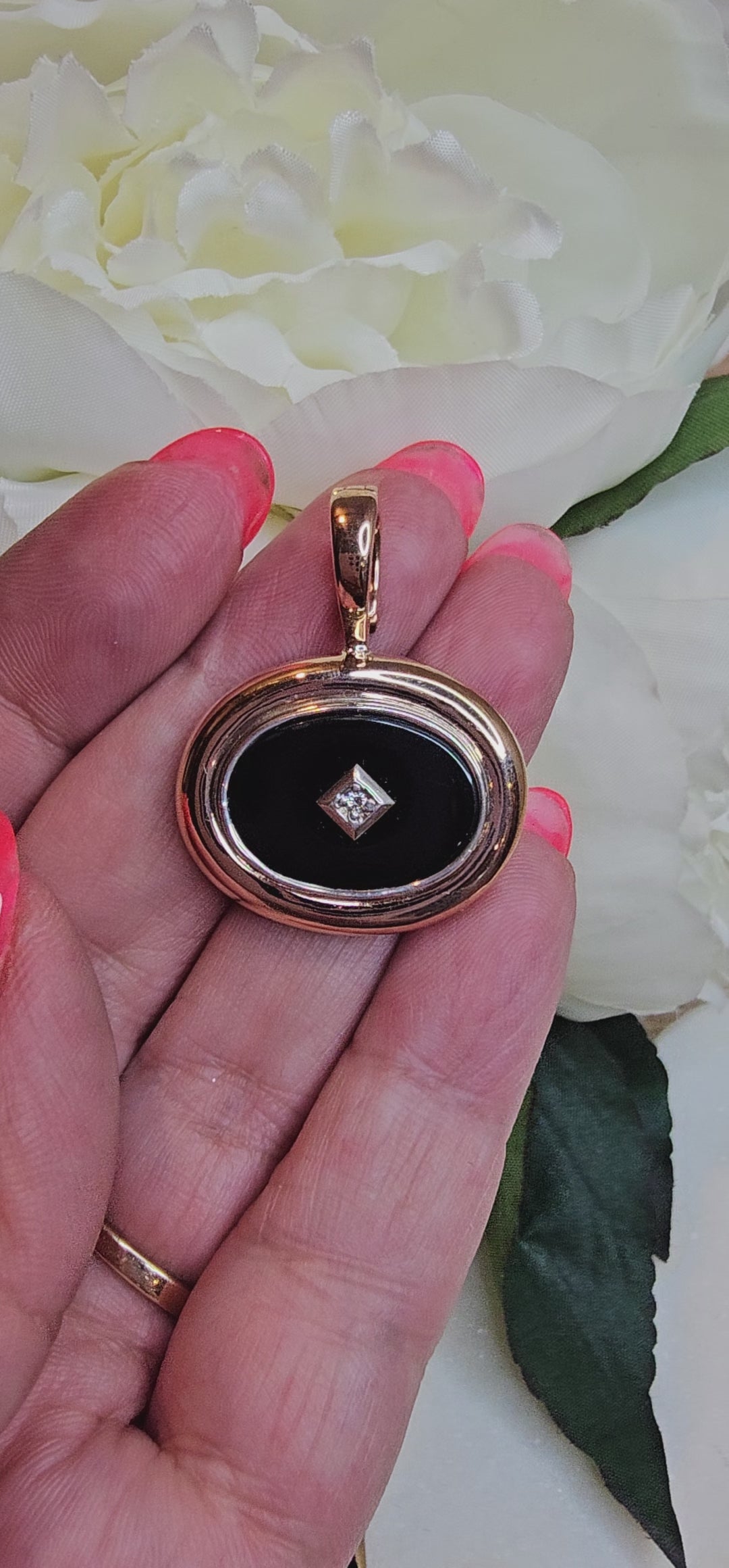 9ct Rose Gold Onyx and Diamond Enhancer Pendant