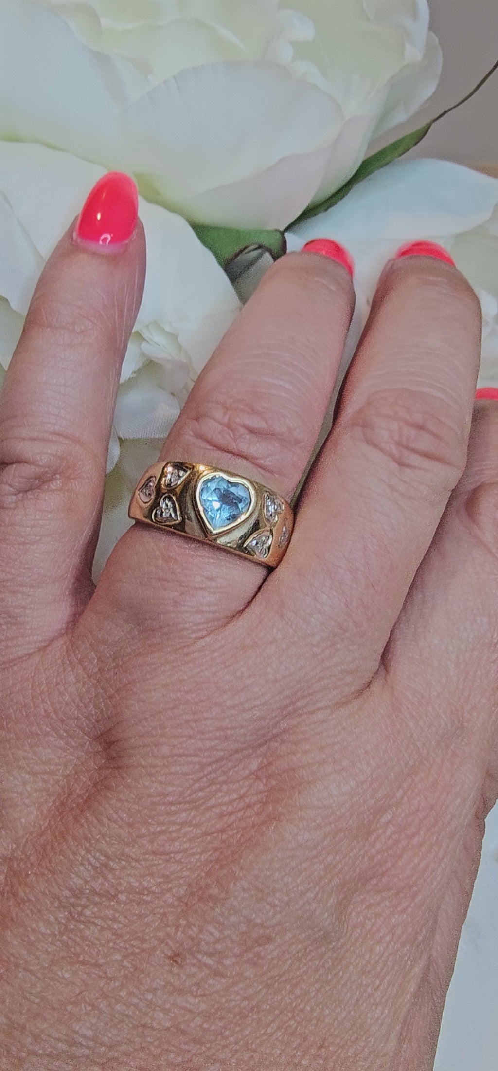 9ct Blue Topaz Heart Dome Ring