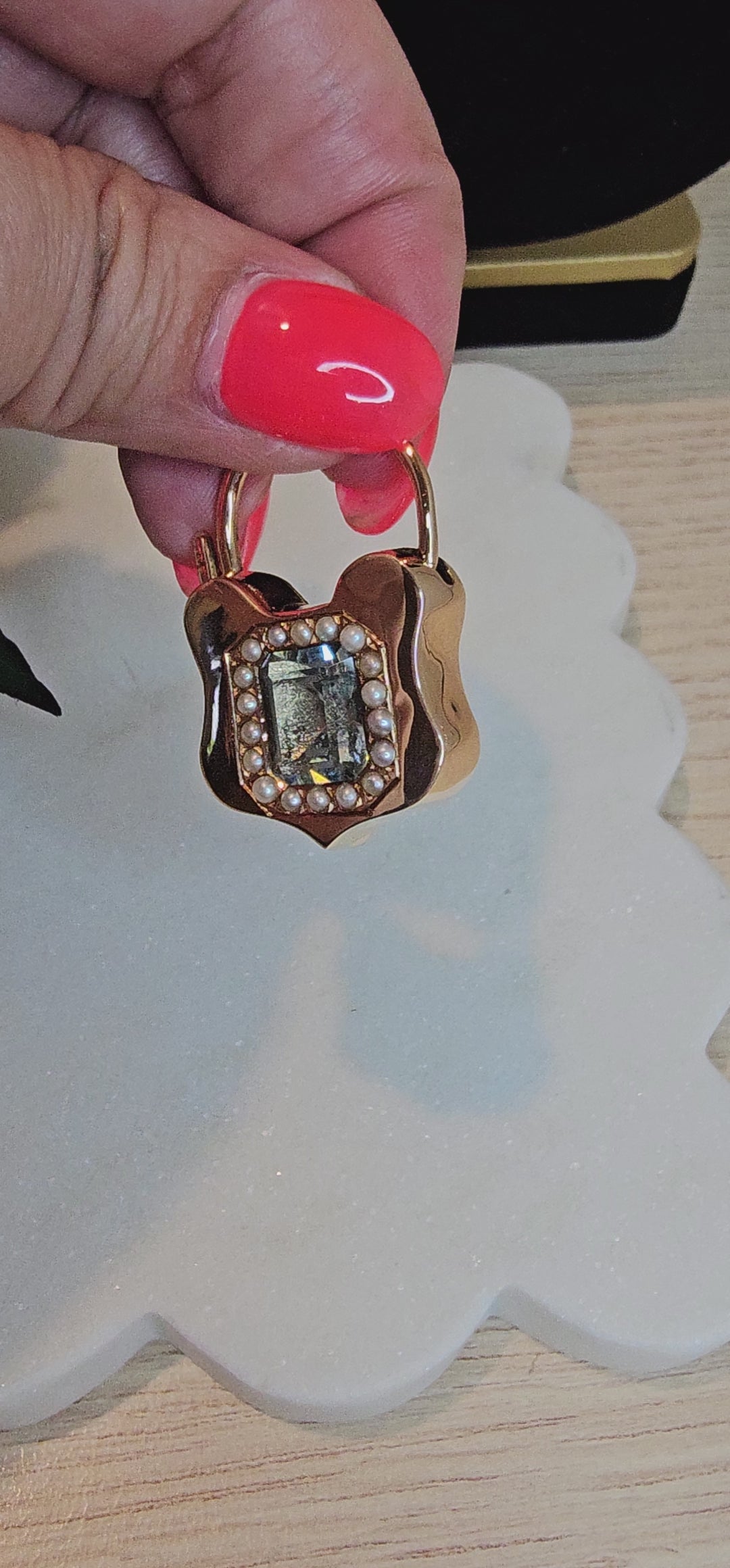 9ct Rose Gold Aquamarine and Seed Pearl Padlock