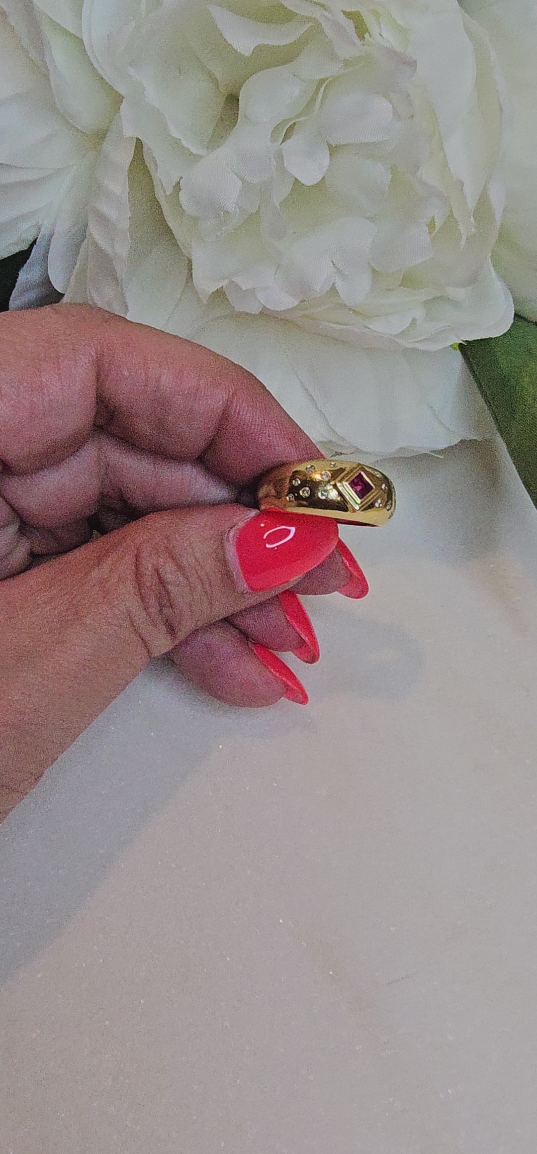 18K Yellow Gold  Ruby and Diamond Dome Ring
