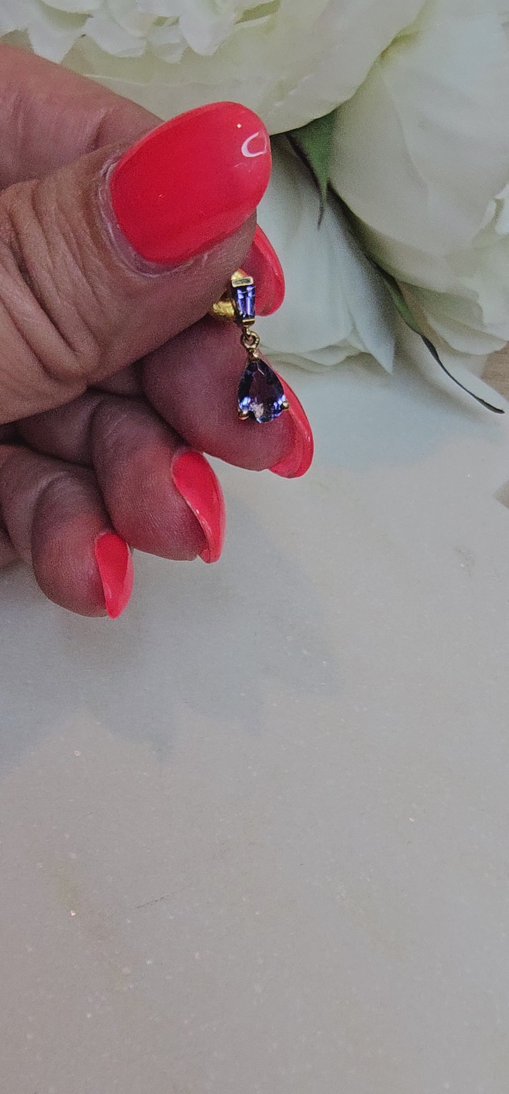 9ct Yellow Gold Iolite Pear Shaped Drop Earrings