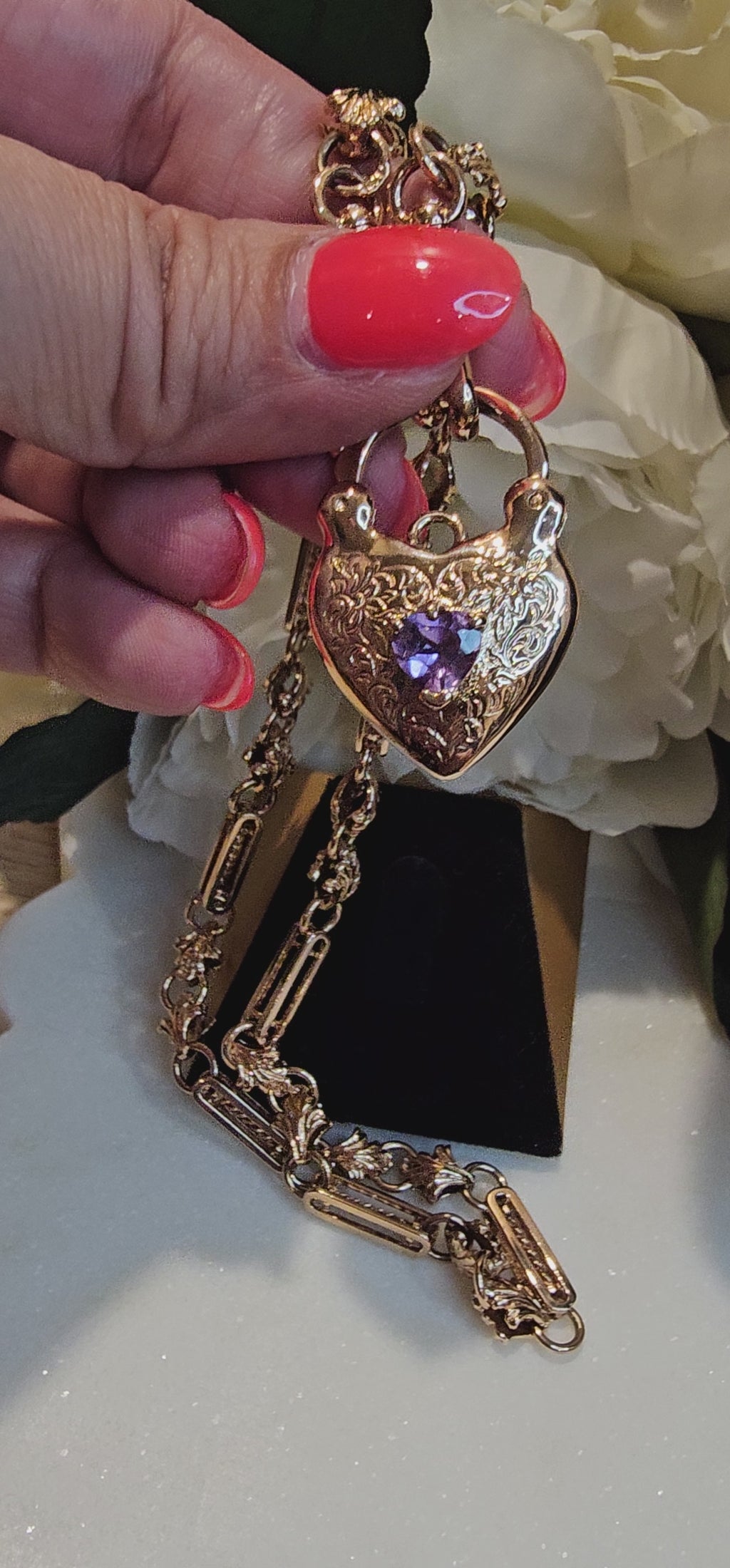 9ct Rose Gold Heart Shaped Amethyst Padlock Pendant