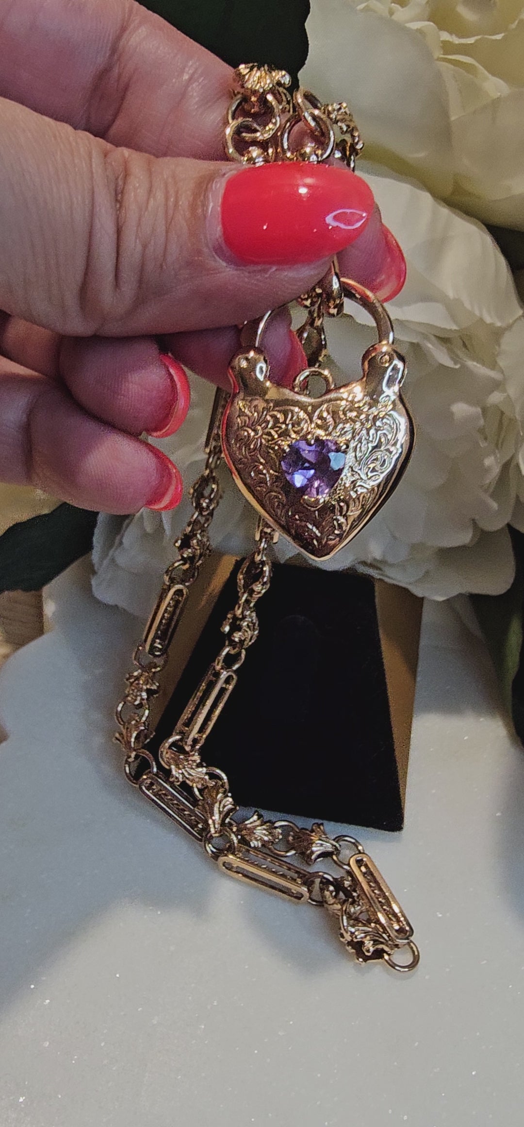 9ct Rose Gold Heart Shaped Amethyst Padlock Pendant