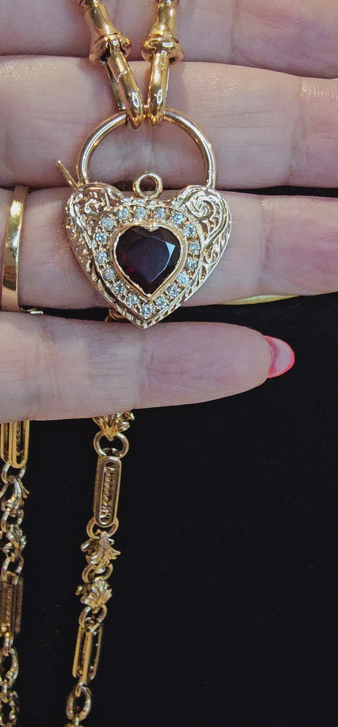 9ct Rose Gold Garnet and Diamond Padlock