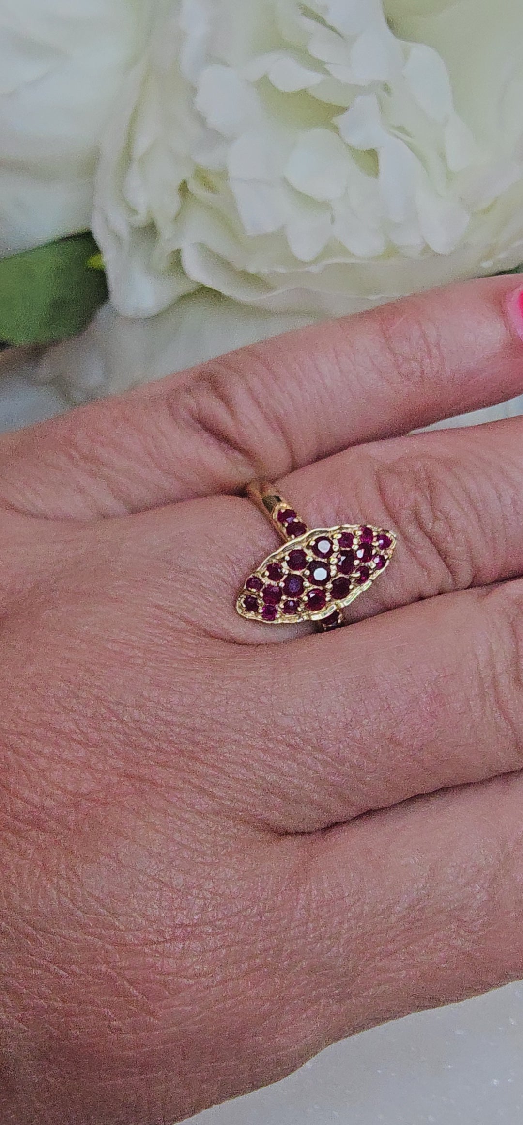 9ct Navette Ring with Thai Rubies