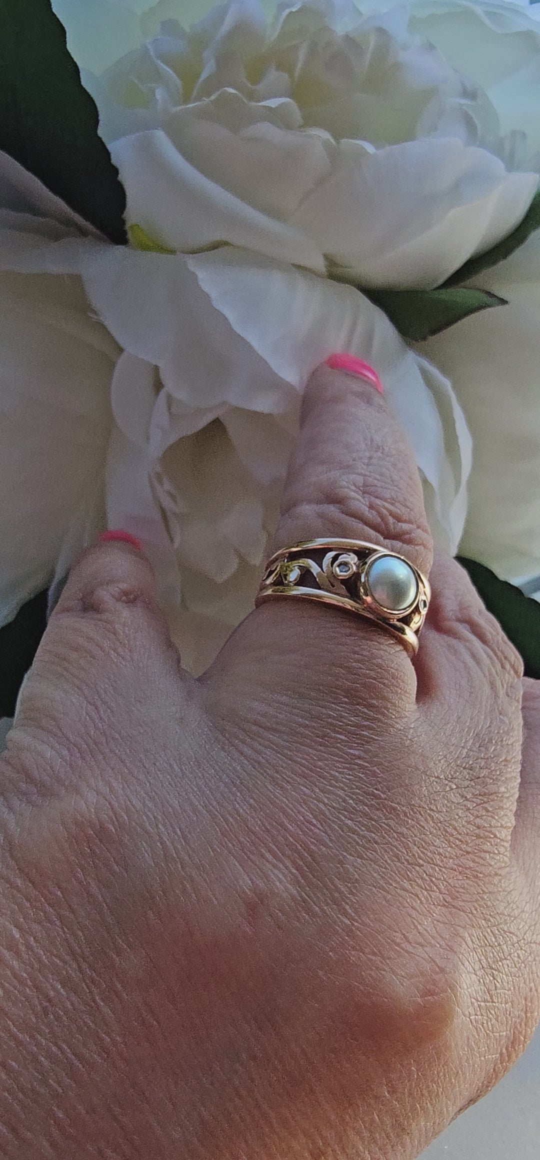 9ct Rose Gold Pearl and Diamond Accent Ring