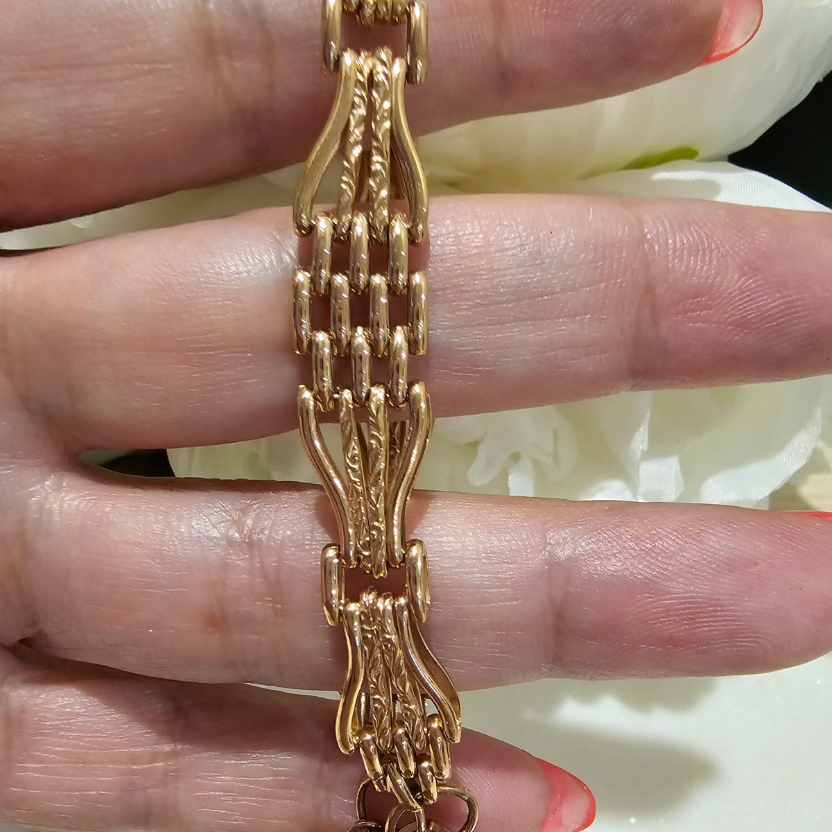9ct Rose Gold 4 Bar Gate Bracelet with Garnet Locket