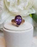 9ct Rose Gold Large Pear shaped Amethyst Ring