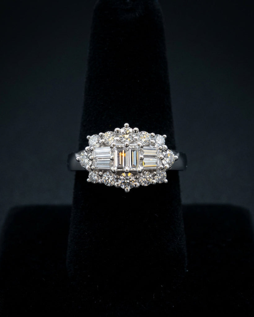Baguette and Round Diamond Ring set in 18ct W/G