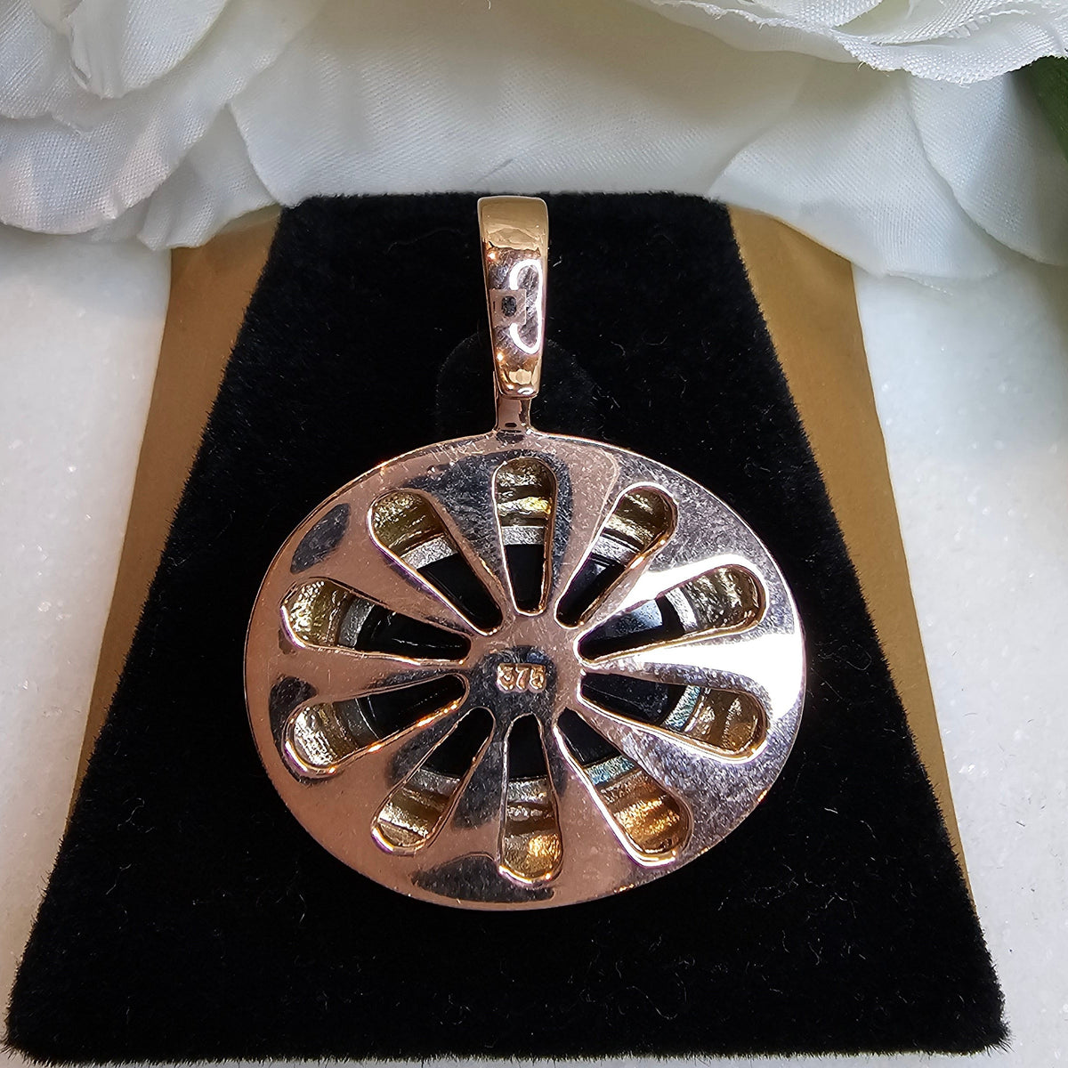 9ct Rose Gold Onyx and Diamond Enhancer Pendant
