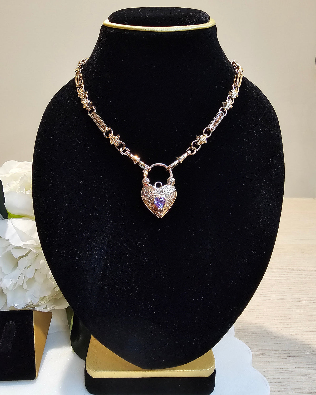 9ct Rose Gold Heart Shaped Amethyst Padlock Pendant