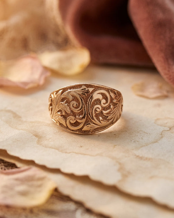9ct Rose Gold dome ring with embossed scrollwork