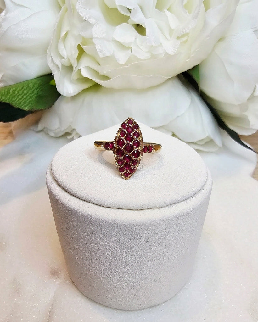 9ct Navette Ring with Thai Rubies