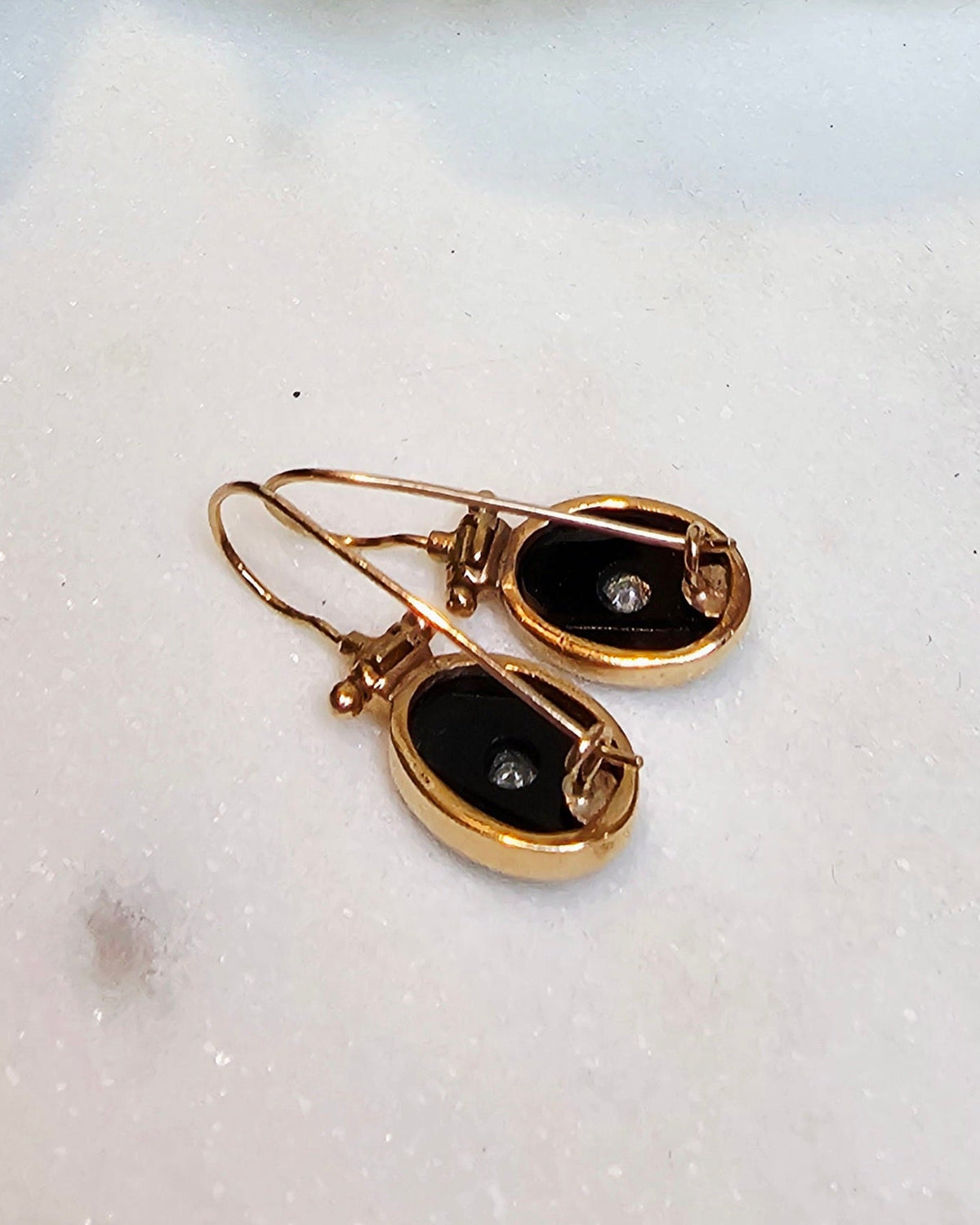 9ct Rose Gold Onyx and Diamond Drop Earrings