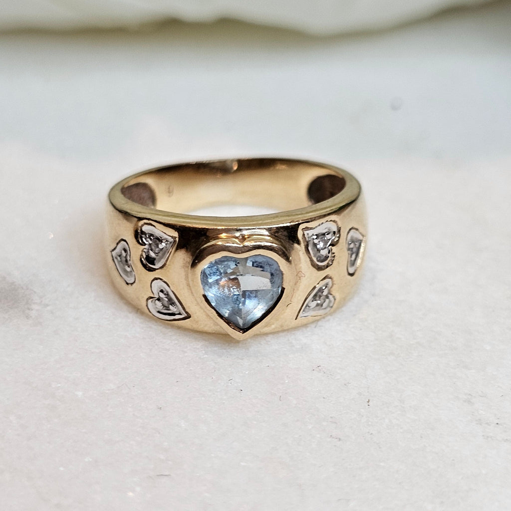 9ct Blue Topaz Heart Dome Ring