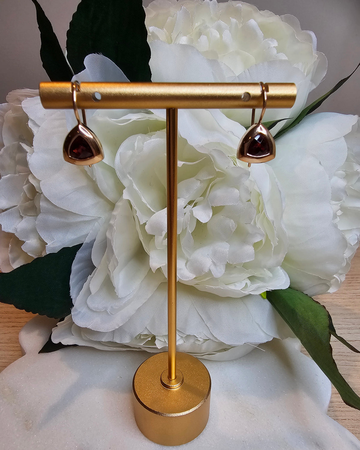 9ct Rose Gold Garnet Drop Earrings