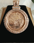 9ct Rose Gold 53 stone Diamond Sovereign Coin Enhancer Pendant
