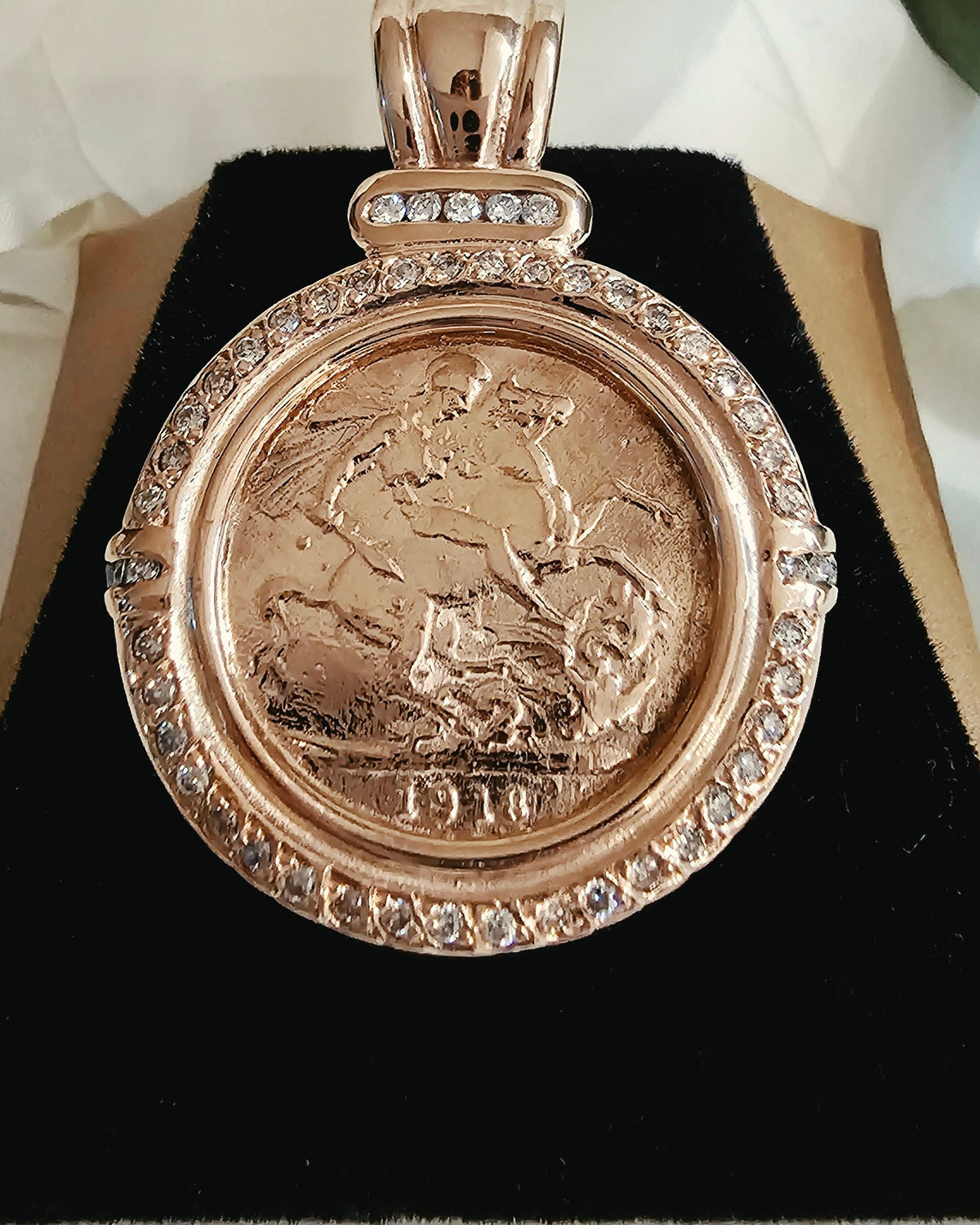 9ct Rose Gold 53 stone Diamond Sovereign Coin Enhancer Pendant