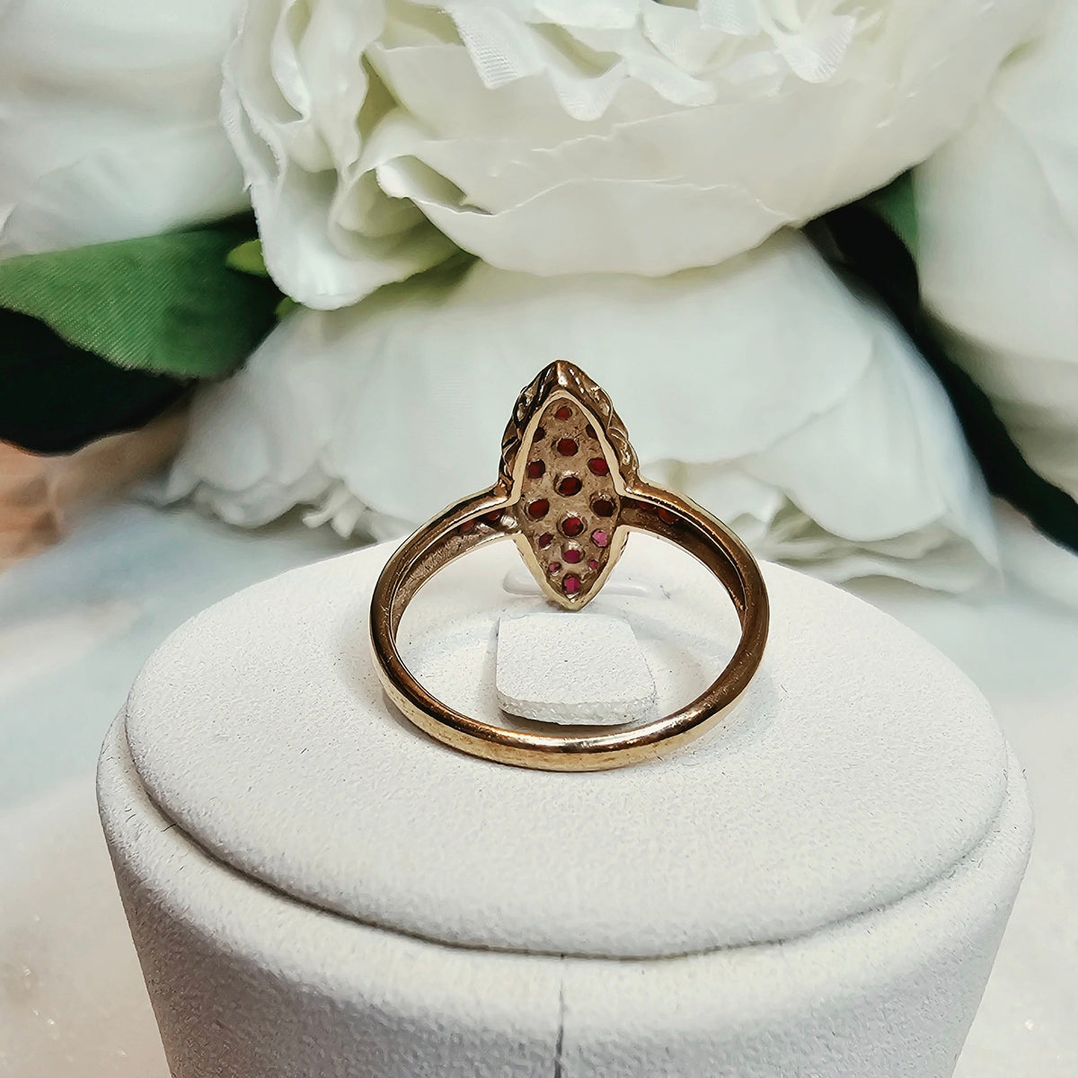 9ct Navette Ring with Thai Rubies