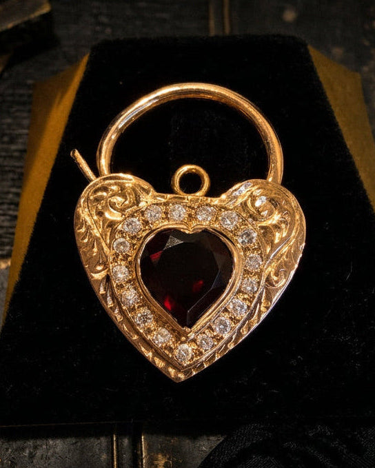 9ct Rose Gold Garnet and Diamond Padlock