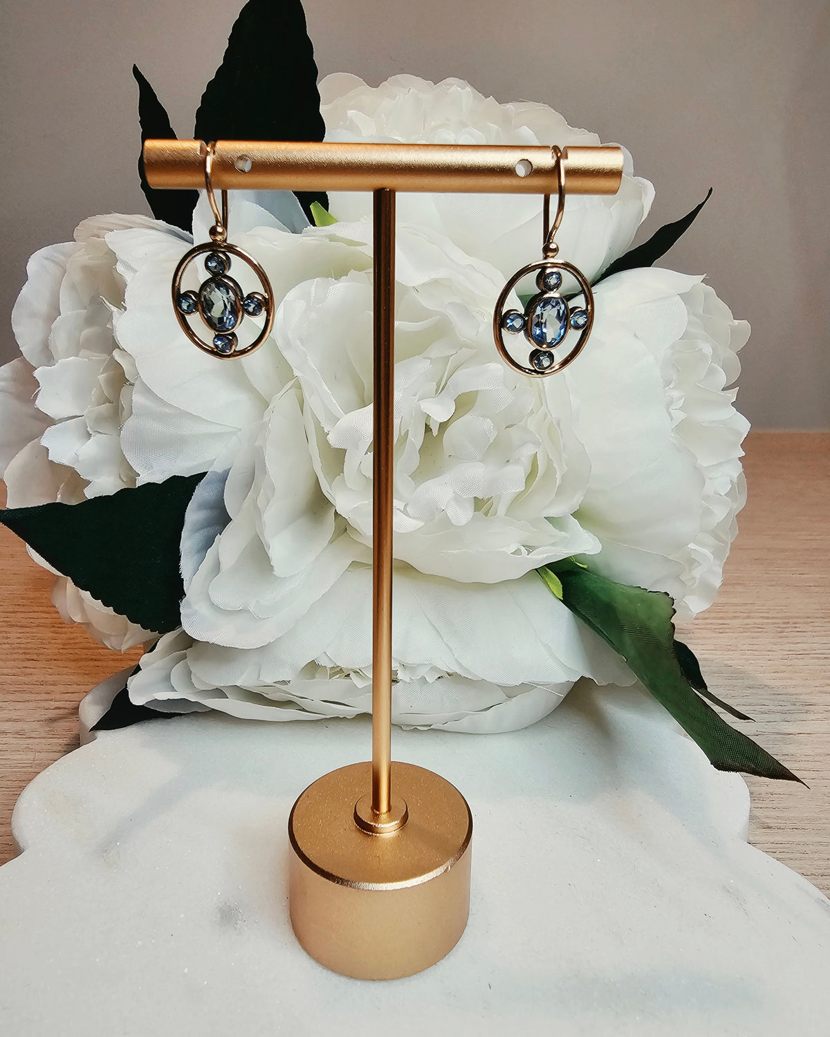9ct Rose Gold Blue Topaz Drop Earrings