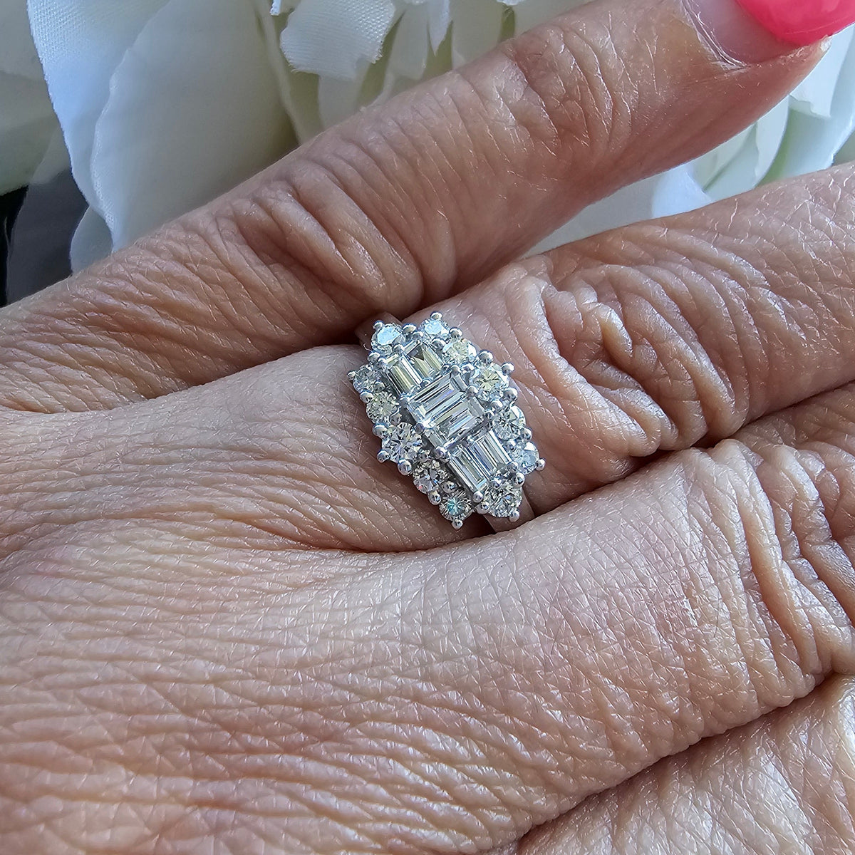 Baguette and Round Diamond Ring set in 18ct W/G