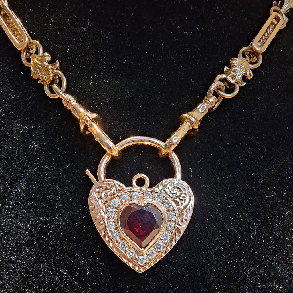 9ct Rose Gold Garnet and Diamond Padlock