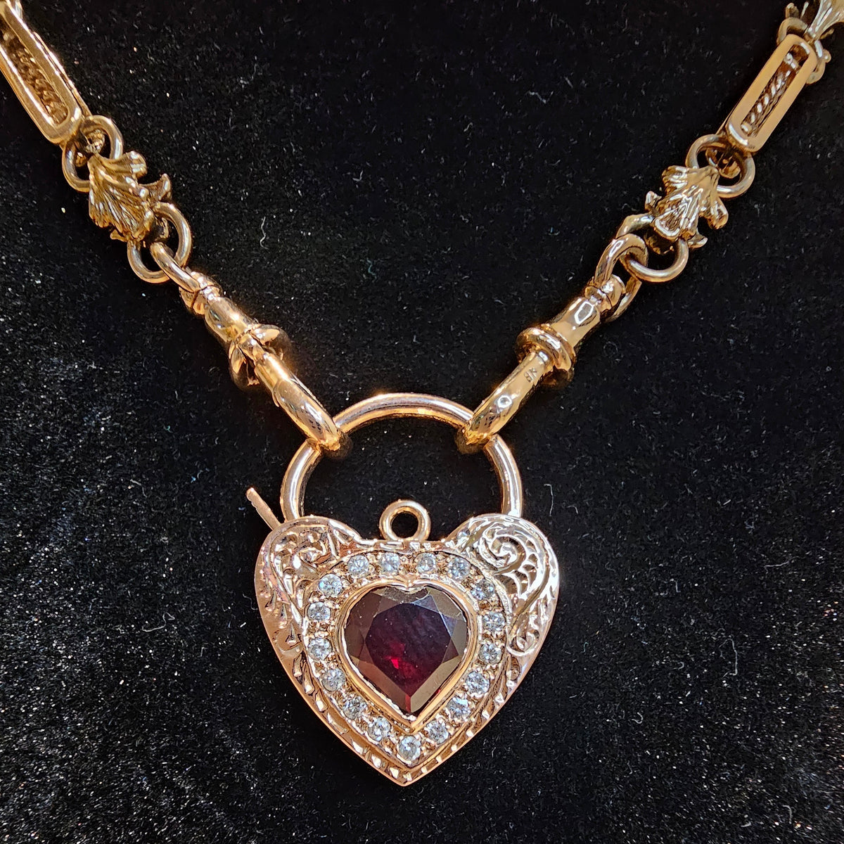 9ct Rose Gold Garnet and Diamond Padlock