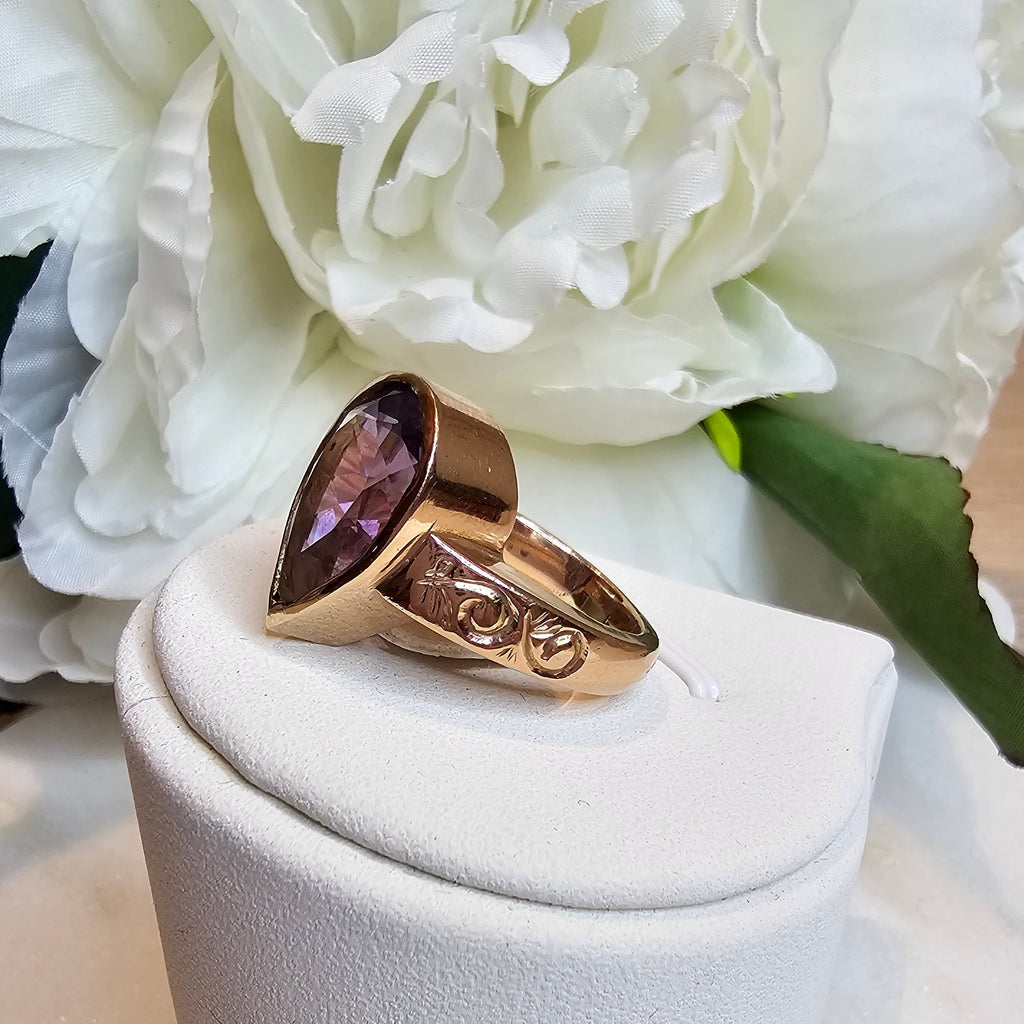 9ct Rose Gold Large Pear shaped Amethyst Ring