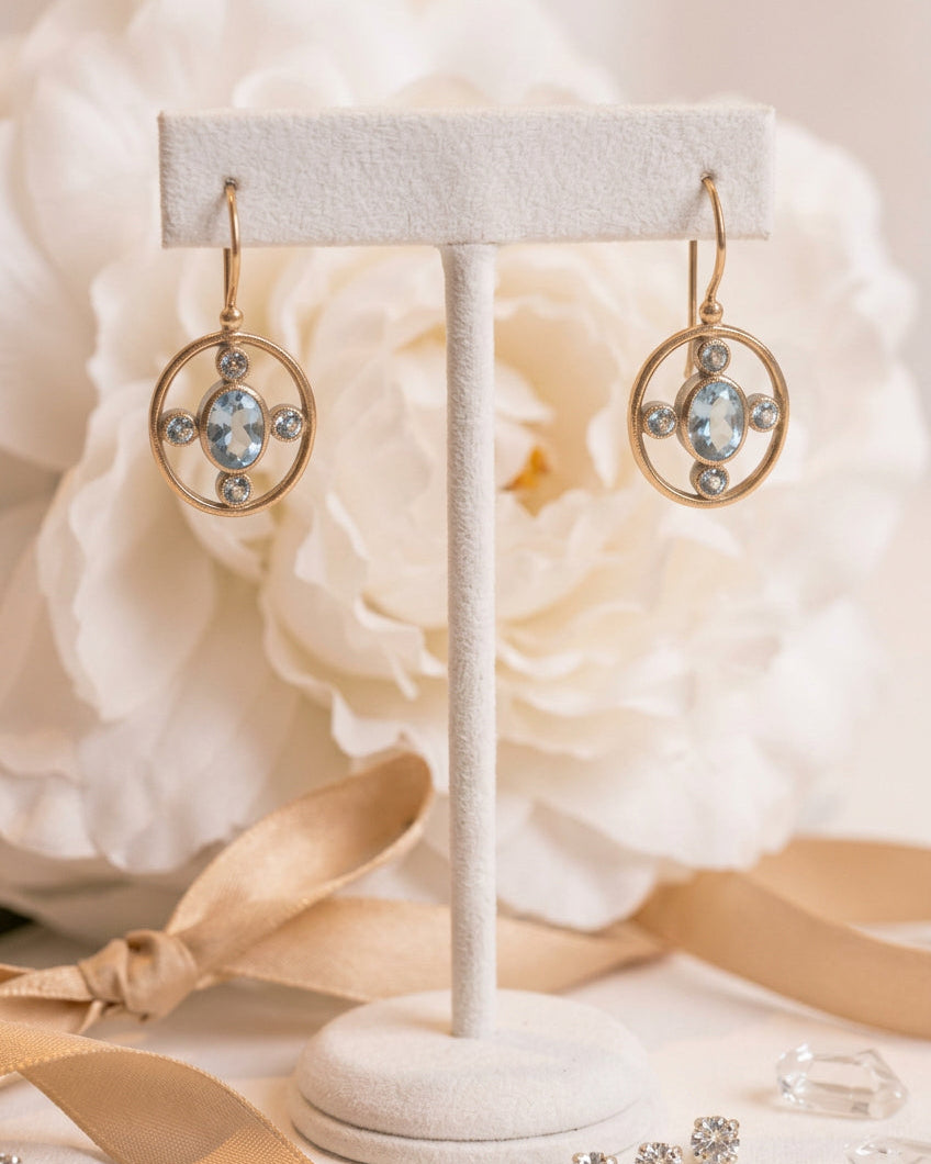 9ct Rose Gold Blue Topaz Drop Earrings