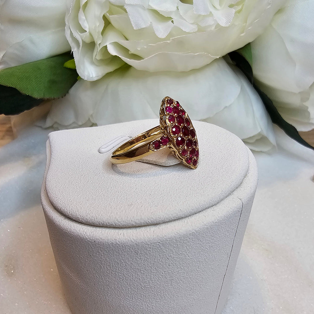 9ct Navette Ring with Thai Rubies