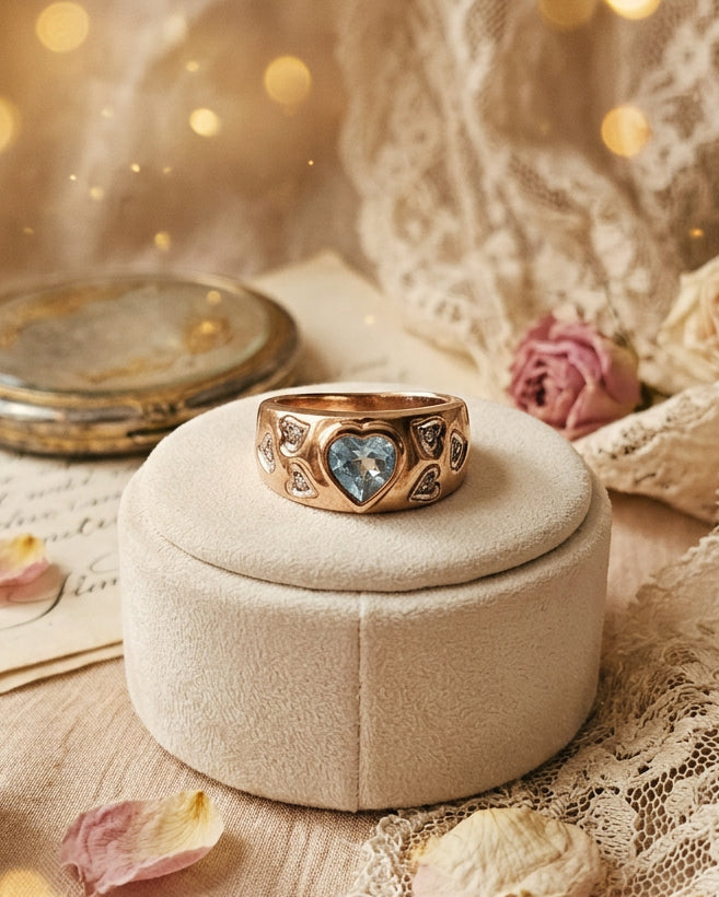 9ct Blue Topaz Heart Dome Ring
